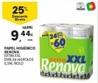 Continente Papel Higiénico Renova 24=60 rolos promoção