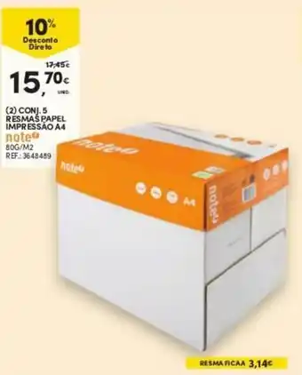Continente Conj. 5 Resmas Papel Impresso A4 note promoção
