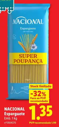 Lidl NACIONAL Esparguete promoção