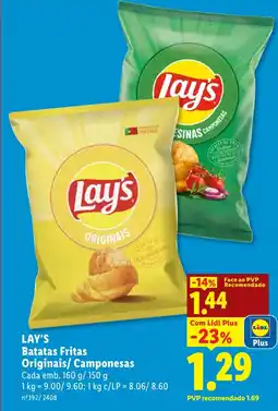 Lidl LAY'S Batatas Fritas Originais/ Camponesas promoção