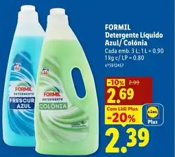 Lidl FORMIL Detergente Líquido Azul/Colónia promoção
