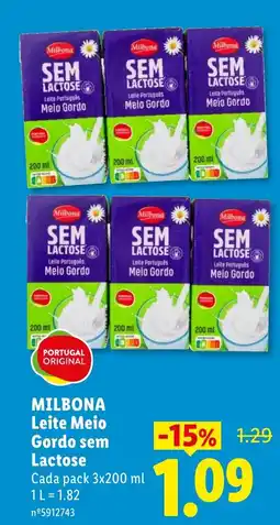 Lidl MILBONA Leite Meio Gordo sem Lactose promoção