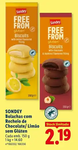 Lidl SONDEY Bolachas com Recheio de Chocolate/Limão sem Glúten Cada promoção