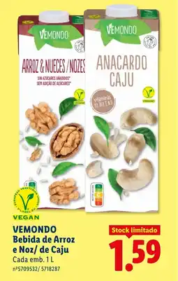 Lidl VEMONDO Bebida de Arroz e Noz/ de Caju Cada promoção