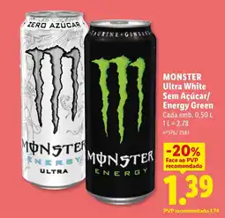 Lidl MONSTER Ultra White Sem Açúcar/ Energy Green Cada promoção