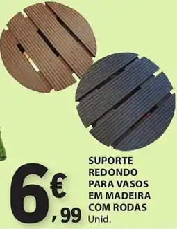 E.Leclerc Suporte redondo para vasos em madeira com rodas promoção