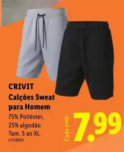 Lidl CRIVIT Calções Sweat para Homem promoção