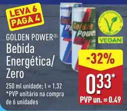 ALDI GOLDEN POWER Bebida Energética/ Zero promoção