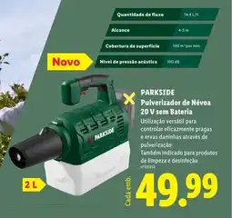 Lidl PARKSIDE Pulverizador de Névoa 20 V sem Bateria promoção