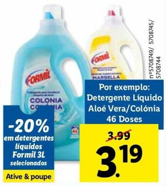 Lidl Formil Detergente Líquido Aloé Vera/Colónia 3L promoção