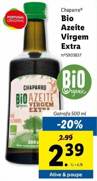 Lidl Chaparro Bio Azeite Virgem Extra 500ml promoção