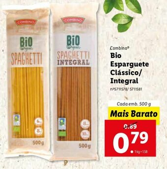Lidl Combino Bio Esparguete Clássico/Integral 500g promoção