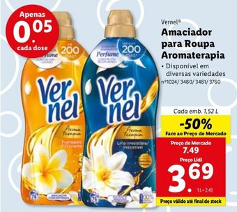 Lidl Vernel Amaciador para Roupa Aromaterapia 1,52L promoção