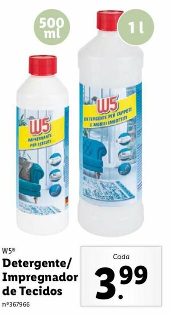 Lidl W5 Detergente/Impregnador de Tecidos 500ml/1L promoção