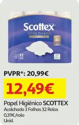 Auchan Papel Higiénico SCOTTEX Acolchado 3 Folhas 32 Rolos promoção