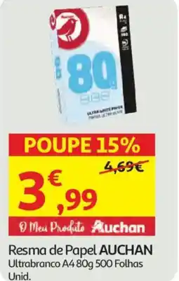 Auchan Resma de Papel AUCHAN Ultrabranco A4 promoção