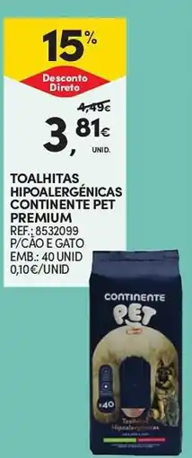 Continente Toalhitas hipoalergénicas continente pet premium promoção