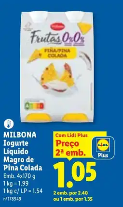 Lidl MILBONA Iogurte Líquido Magro de Pina Colada promoção