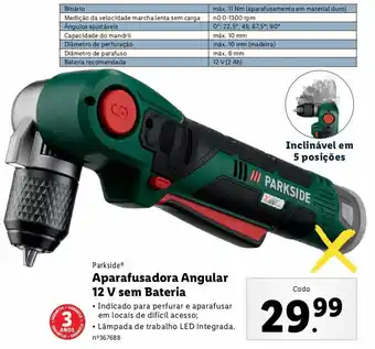 Lidl Parkside Aparafusadora Angular 12V sem Bateria 20V promoção