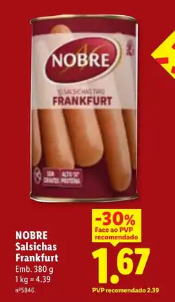 Lidl NOBRE Salsichas Frankfurt promoção