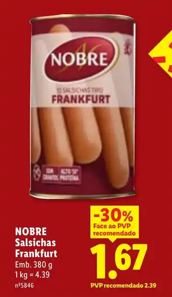 Lidl NOBRE Salsichas Frankfurt promoção