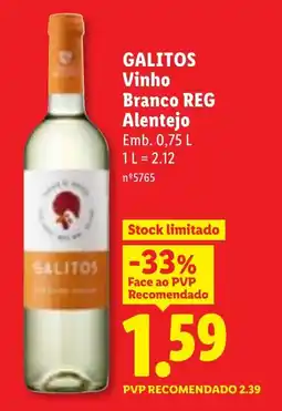 Lidl GALITOS Vinho Branco REG Alentejo promoção