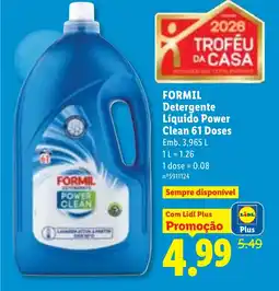 Lidl FORMIL Detergente Líquido Power Clean 61 Doses promoção