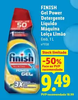 Lidl FINISH Gel Power Detergente Líquido Máquina Loiça Limão promoção