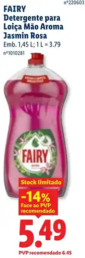 Lidl FAIRY Detergente para Loiça Mão Aroma Jasmin Rosa promoção