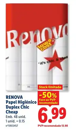 Lidl RENOVA Papel Higiénico Duplex Chic Cheap promoção