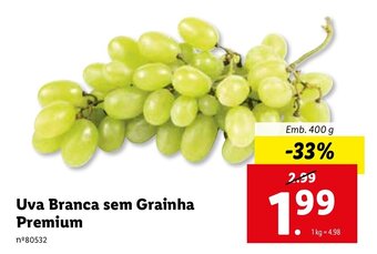 Lidl UVA Branca sem Grainha Premium 400g promoção