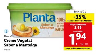 Lidl Planta Creme Vegetal Sabor a Manteiga 450g promoção