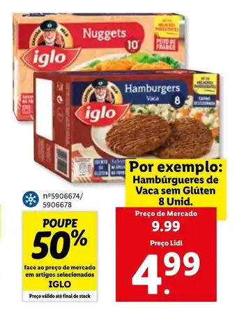 Lidl Hambúrgueresde Vaca sem Glúten Iglo 8 Unid promoção