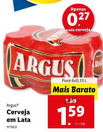 Lidl Argus Cerveja em Lata 6x0,33L promoção