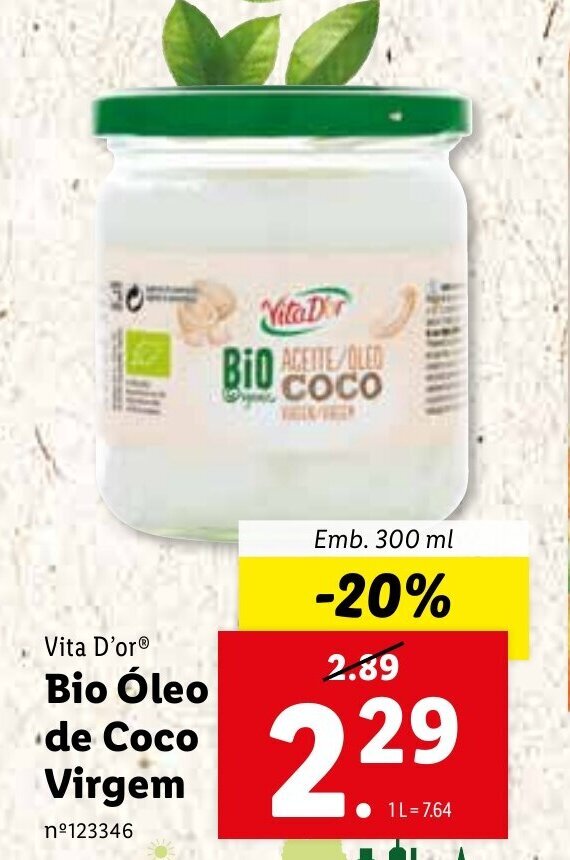 Promoção Vita D'or Bio Óleo de Coco Virgem 300ml em Lidl