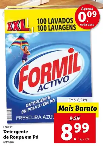 Lidl Formil Detergente de Roupa em Pó 6.5kg promoção
