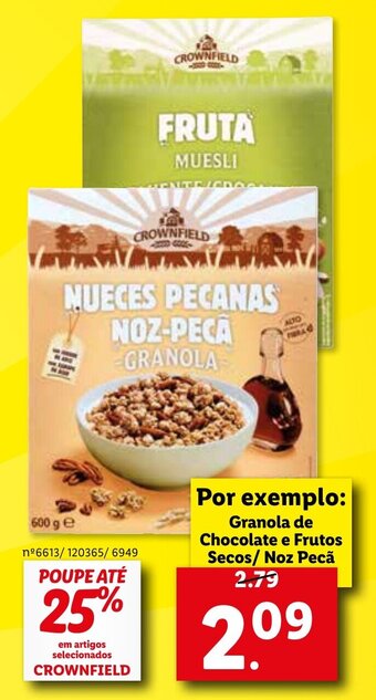 Lidl Crownfield Granola de Chocolate e Frutos Secos/Noz Pecã promoção