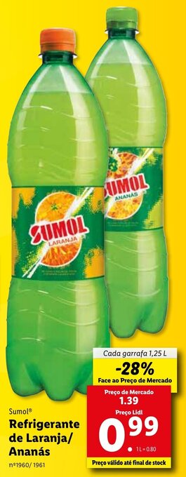 Lidl Sumol Refrigerante de Laranja/Ananás 1,25L promoção