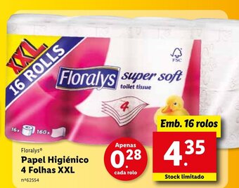 Lidl Floralys Papel Higiénico 4 Folhas XXL 16 rolos promoção