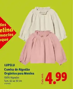 Lidl LUPILU Camisa de Algodão Orgânico para Menina promoção