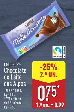 ALDI CHOCEUR Chocolate de Leite dos Alpes promoção