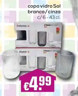 Bolama copo vidro Sol branco/cinza c/6 promoção