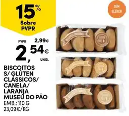 Continente Bom dia Biscoitos s/glúten classicos/ canela/ laranja museu do pão promoção