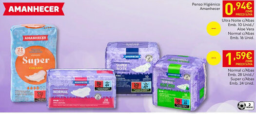 Recheio Penso Higiénico Amanhecer Ultra Noite c/Abas Emb. 10 Unid./ Aloe Vera Normal c/Abas Emb. 16 Unid. promoção