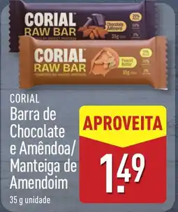 ALDI CORIAL Barra de Chocolate e Amêndoa/ Manteiga de Amendoim promoção