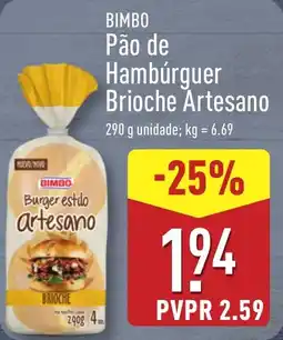ALDI BIMBO Pão de Hambúrguer Brioche Artesano promoção