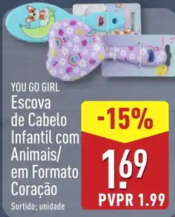 ALDI YOU GO GIRL Escova de Cabelo Infantil com Animais/ em Formato Coração promoção