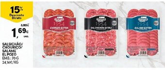 Continente Salsichão/ Chourico Salame El Pozo 70g promoção