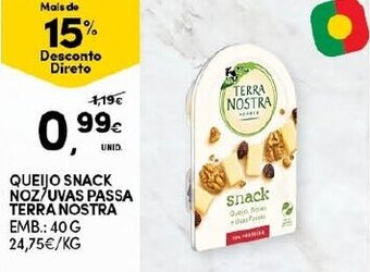 Continente Queijo Snack Noz/Uvas Passa Terra Nostra 40g promoção