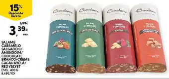 Continente Salame Caramelo Salgado C/ Amendoim/Chocolate Branco/Creme Cacau Avelã/ Red Velvet 400g promoção